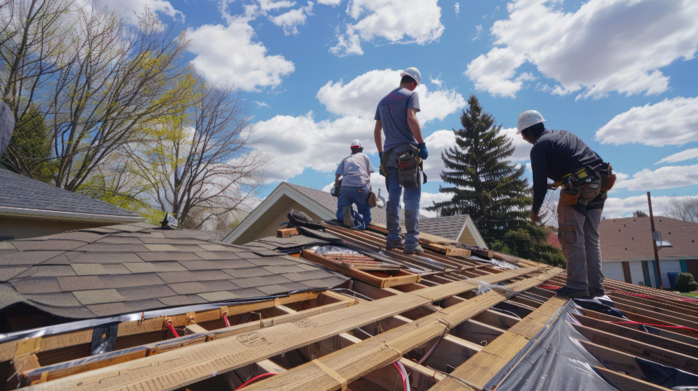 Roofing contractors installing shingles on residential home in Lafayette Louisiana