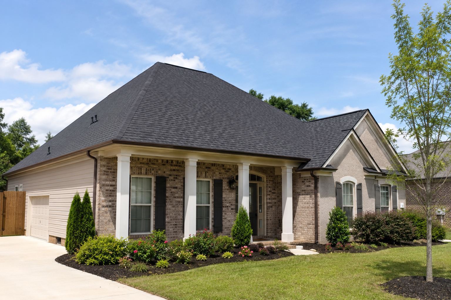 Beautiful Youngsville, Louisiana home with a professionally installed architectural shingle roof showcasing quality residential roofing craftsmanship by experienced Lafayette roofing contractors.